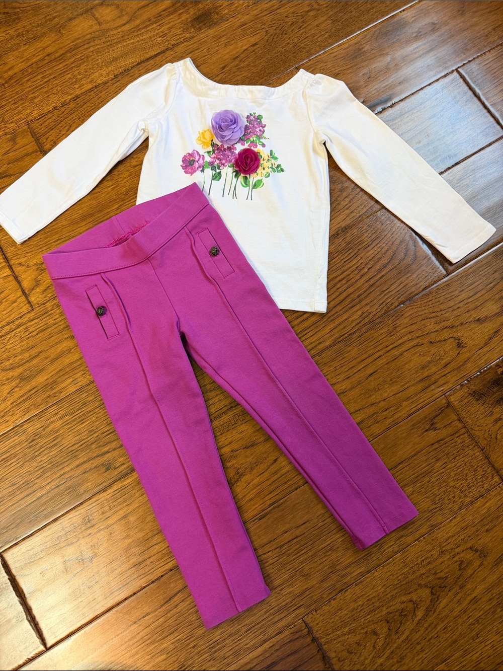 Girls  Floral Top with Bright Pink Leggings